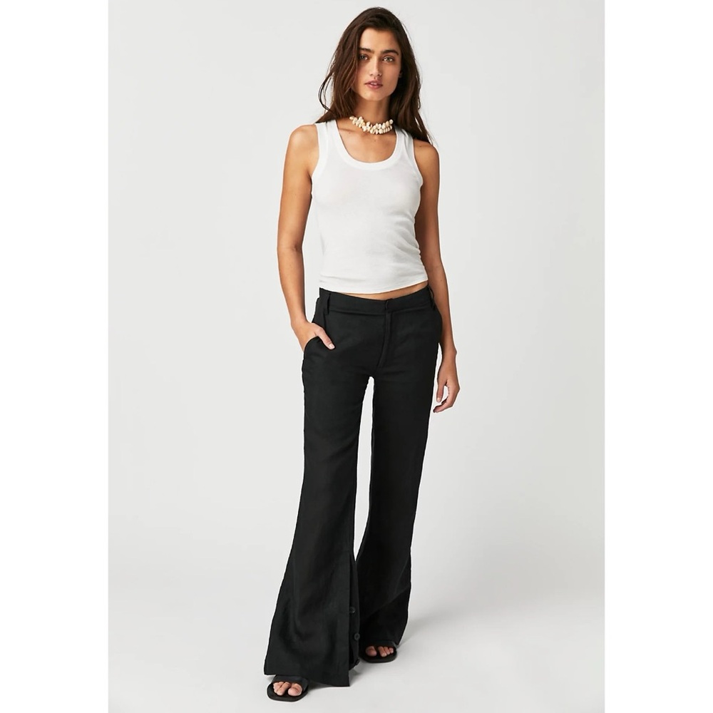 Nicholas K Weekend Pants (Sz 4) Low Rise Flare Slit Hem Linen Black Free People